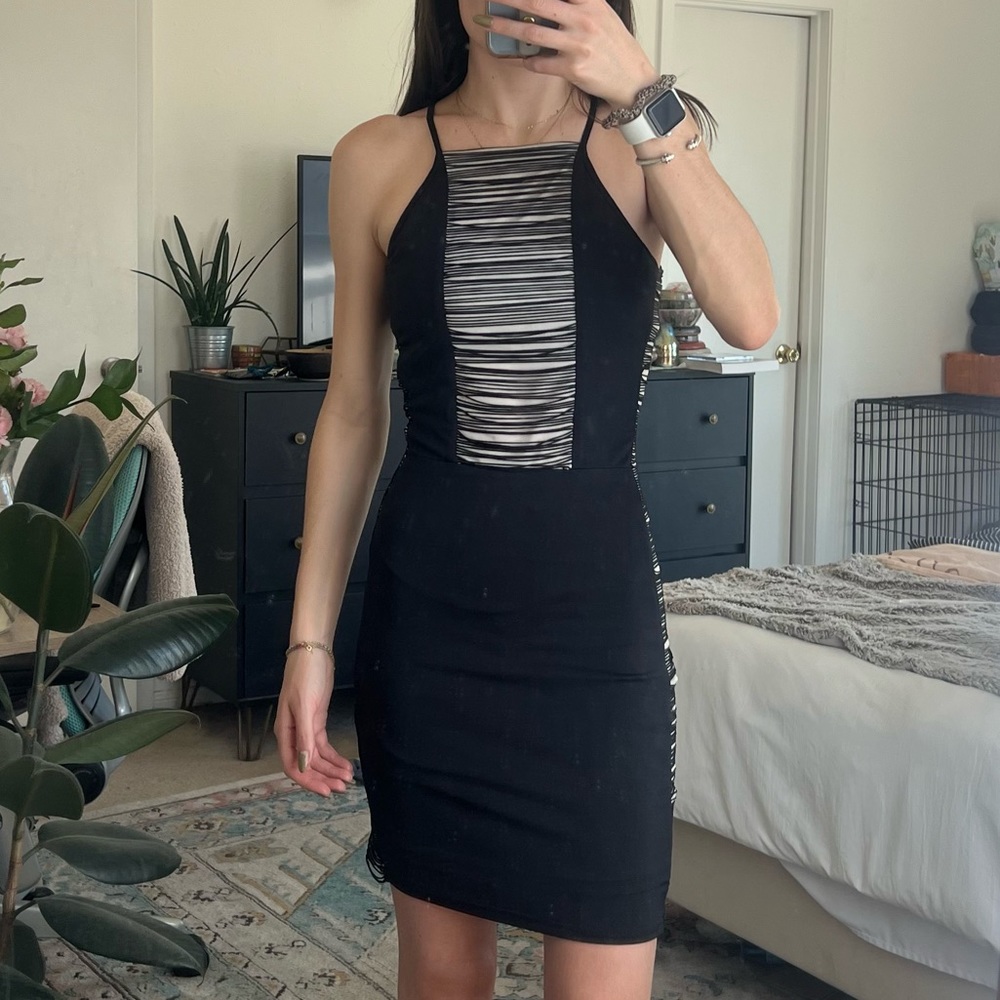 Missguided Black Fringe Side Bodycon Dress